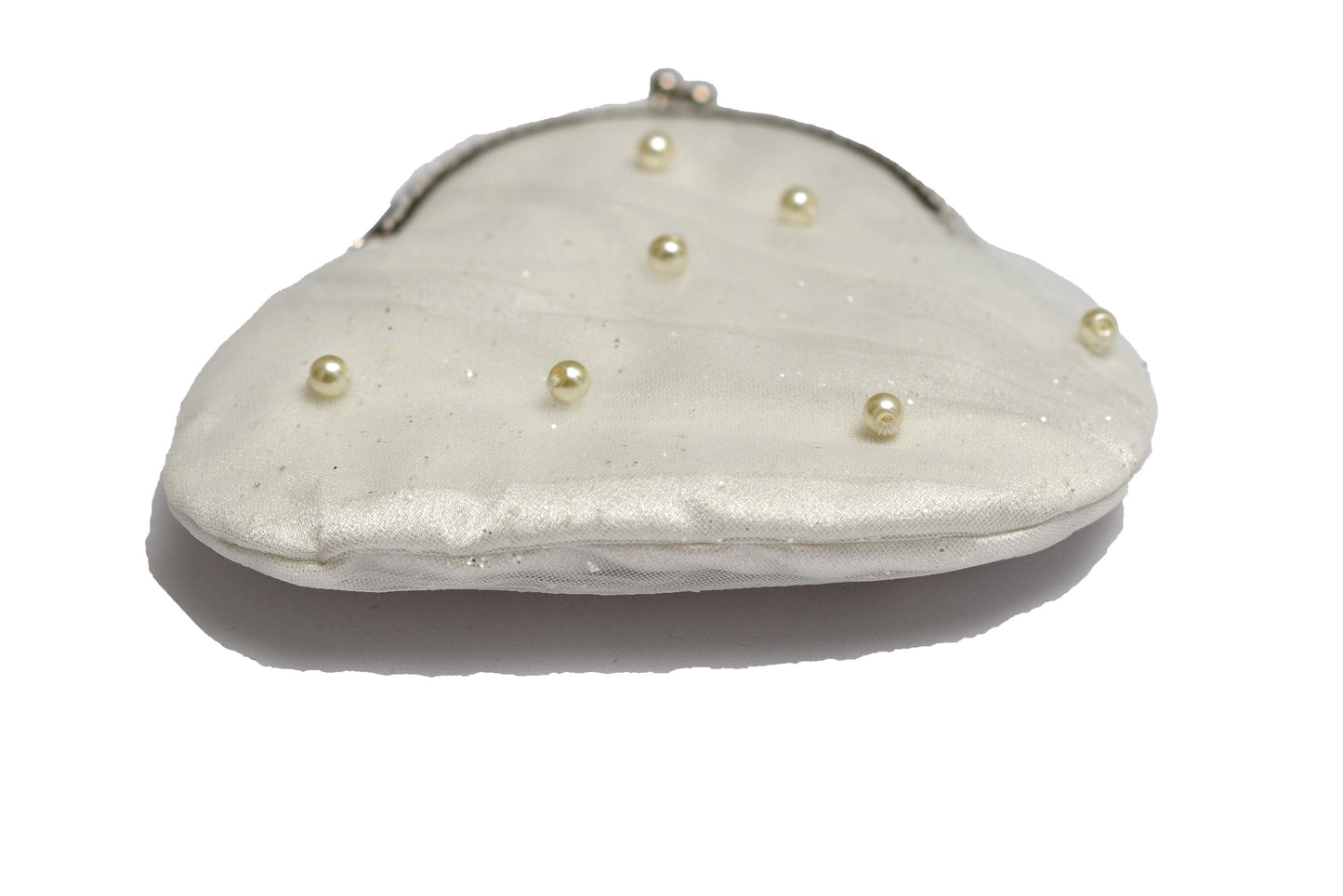 Handmade Draped Mini Clasp Purse – 15x14cm Bridal Evening Bag with Pearls | Elegant Gift | Soft Tulle Fabric |