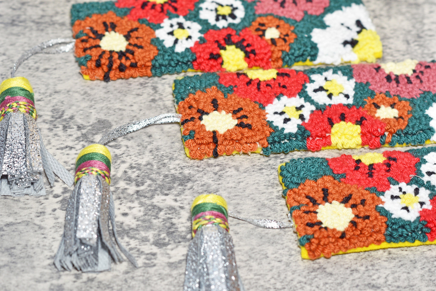 Floral punch needle bookmark with tassel - digital pattern