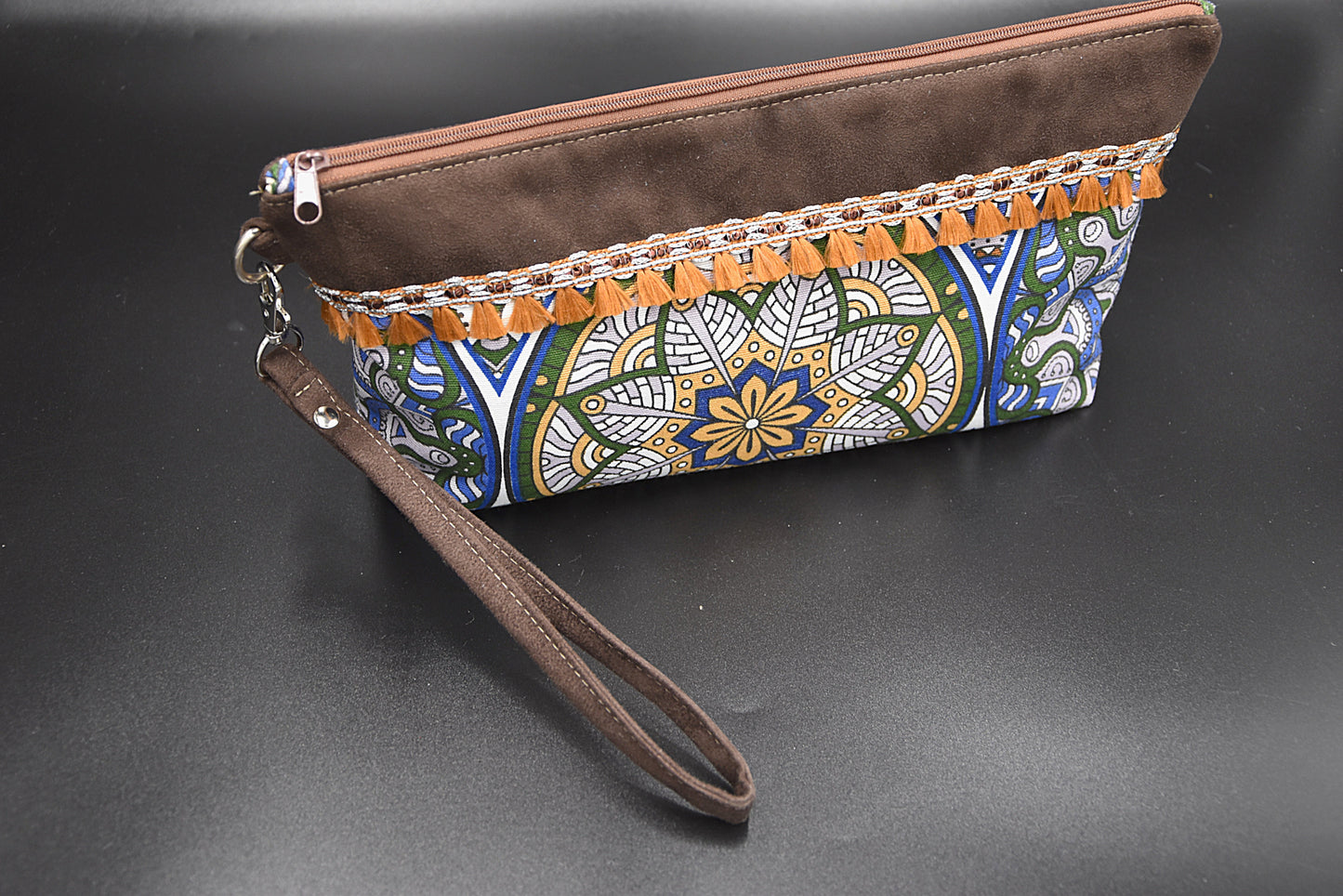 Boho Wristlet Bag, Cosmetic bag, Make-up bag, Toiletry bag