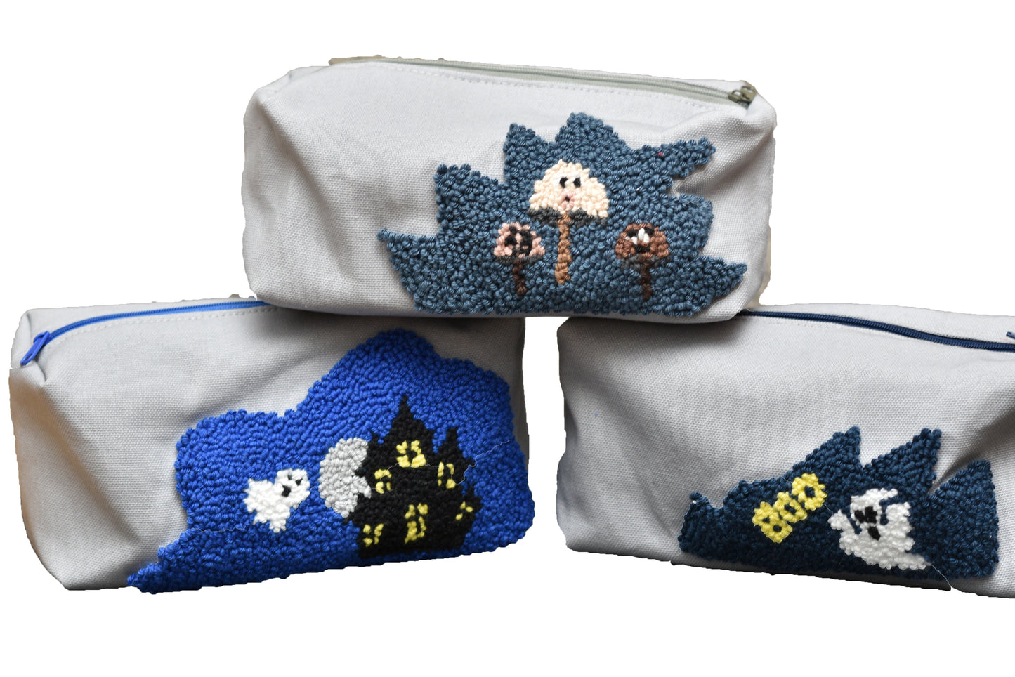 Halloween Punch Needle Embroidered Makeup Bag | Handmade Toiletry Bag