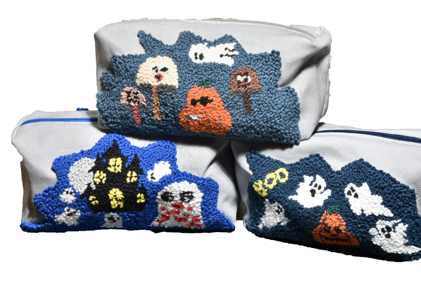 Halloween Punch Needle Embroidered Makeup Bag | Handmade Toiletry Bag
