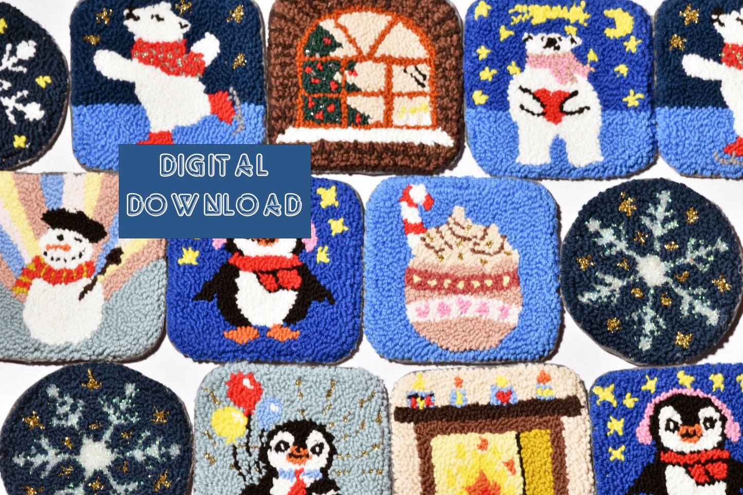 Winter Wonderland Punch Needle Coaster Pattern Set-Digital download