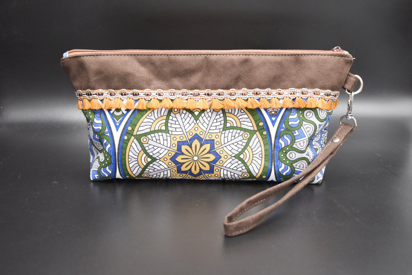Boho Wristlet Bag, Cosmetic bag, Make-up bag, Toiletry bag