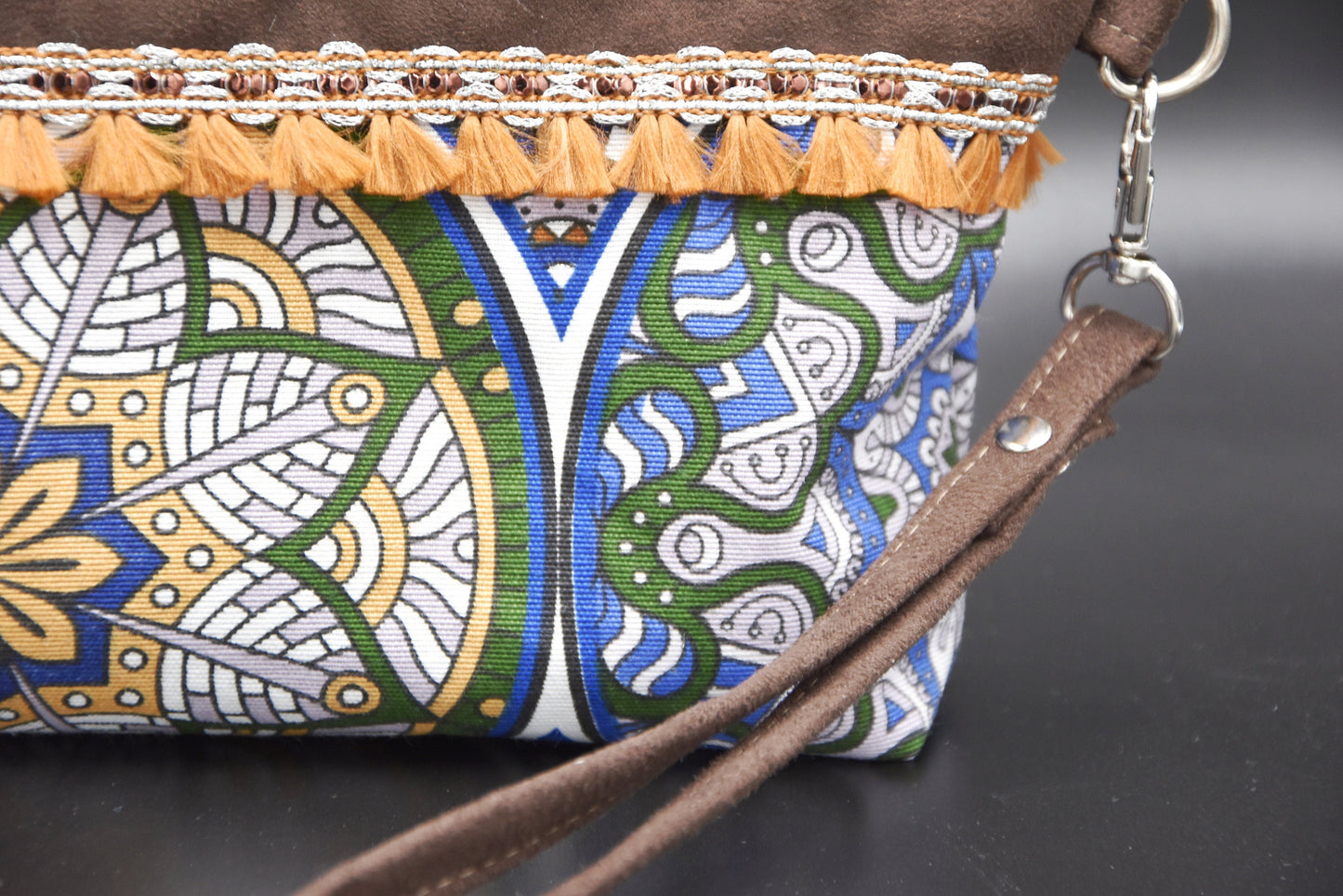 Boho Wristlet Bag, Cosmetic bag, Make-up bag, Toiletry bag