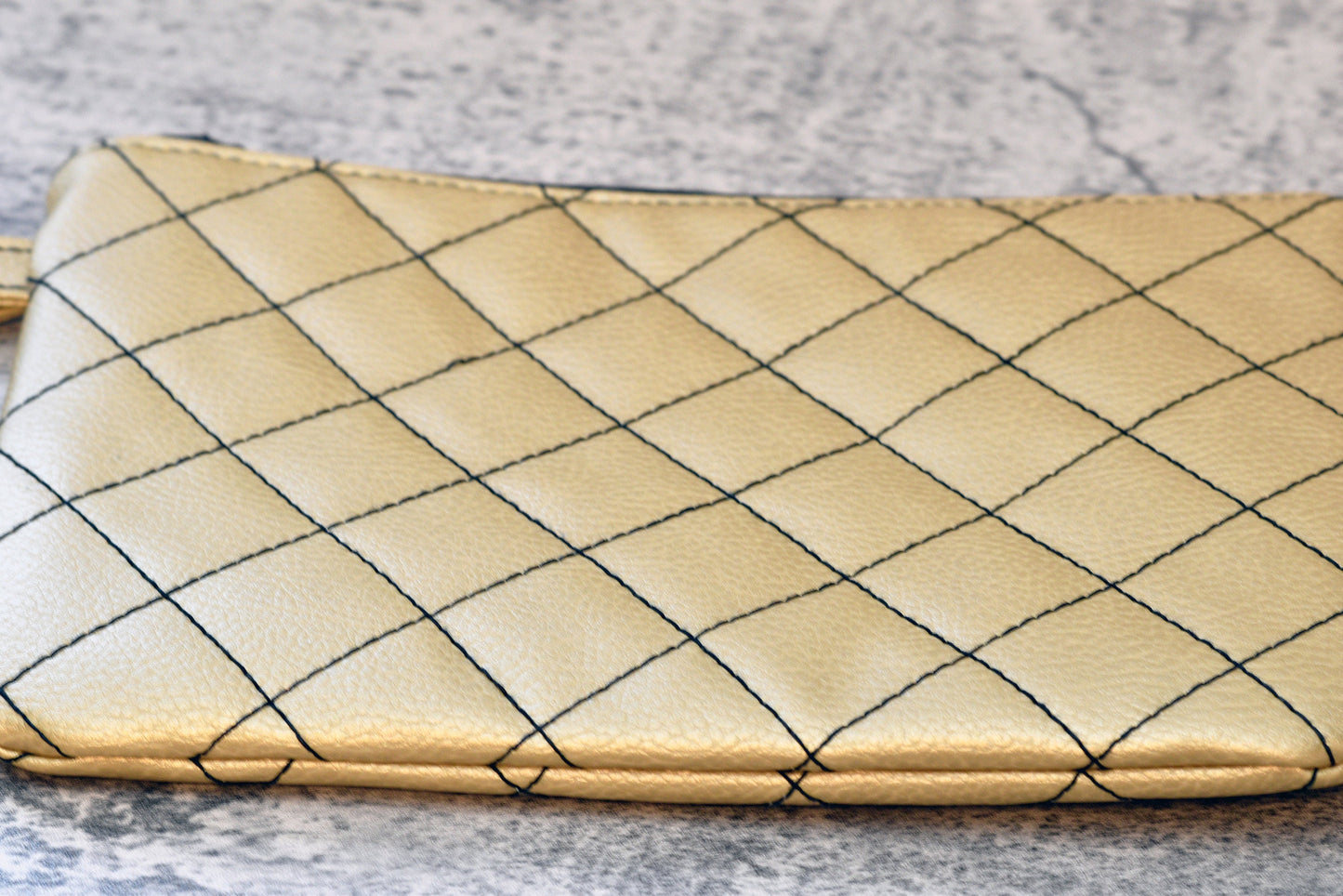 Quilted gold faux leather wristlet / Gold clutch evening bag