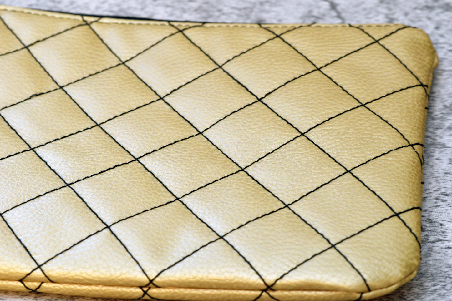 Quilted gold faux leather wristlet / Gold clutch evening bag