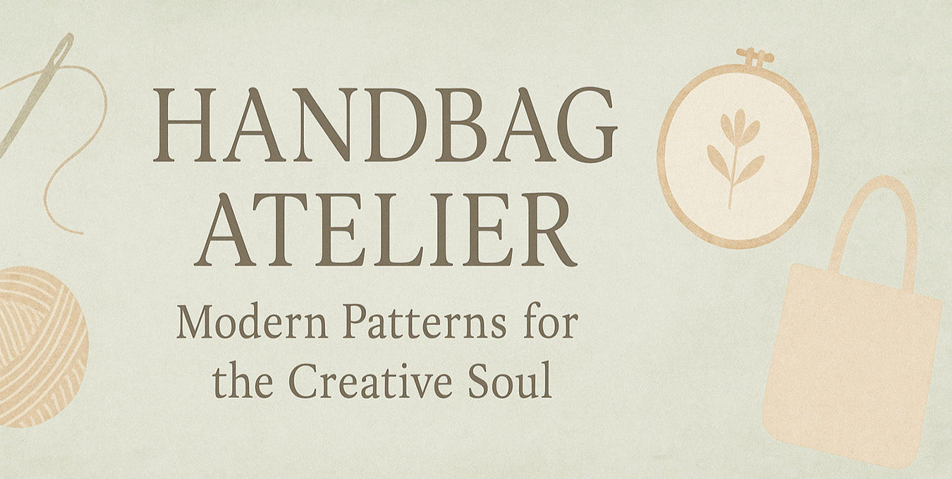 Handbag Atelier logo with text 'Modern Patterns for the Creative Soul' on a light background.