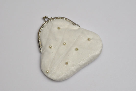 Handmade Draped Mini Clasp Purse – 15x14cm Bridal Evening Bag with Pearls | Elegant Gift | Soft Tulle Fabric |