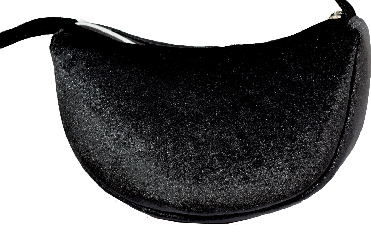 Black Velvet Evening Bag with Decorative Chains – Soft Elegance Half-Moon Shoulder Purse for Weddings & Special Events
