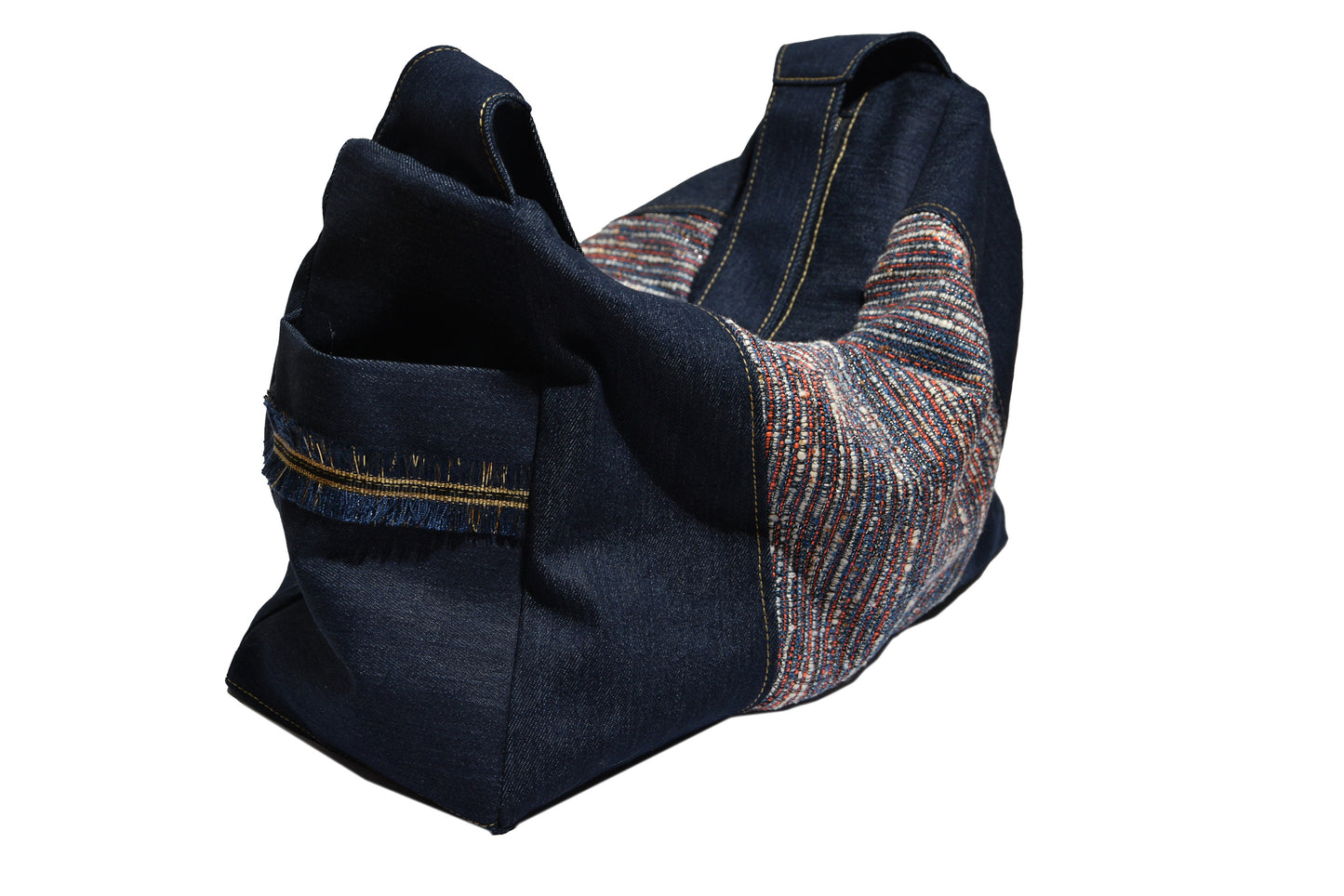 Artisan Hobo Bag – Handmade with Denim, Tweed & Waterproof Lining – Unique and Durable Everyday Bag