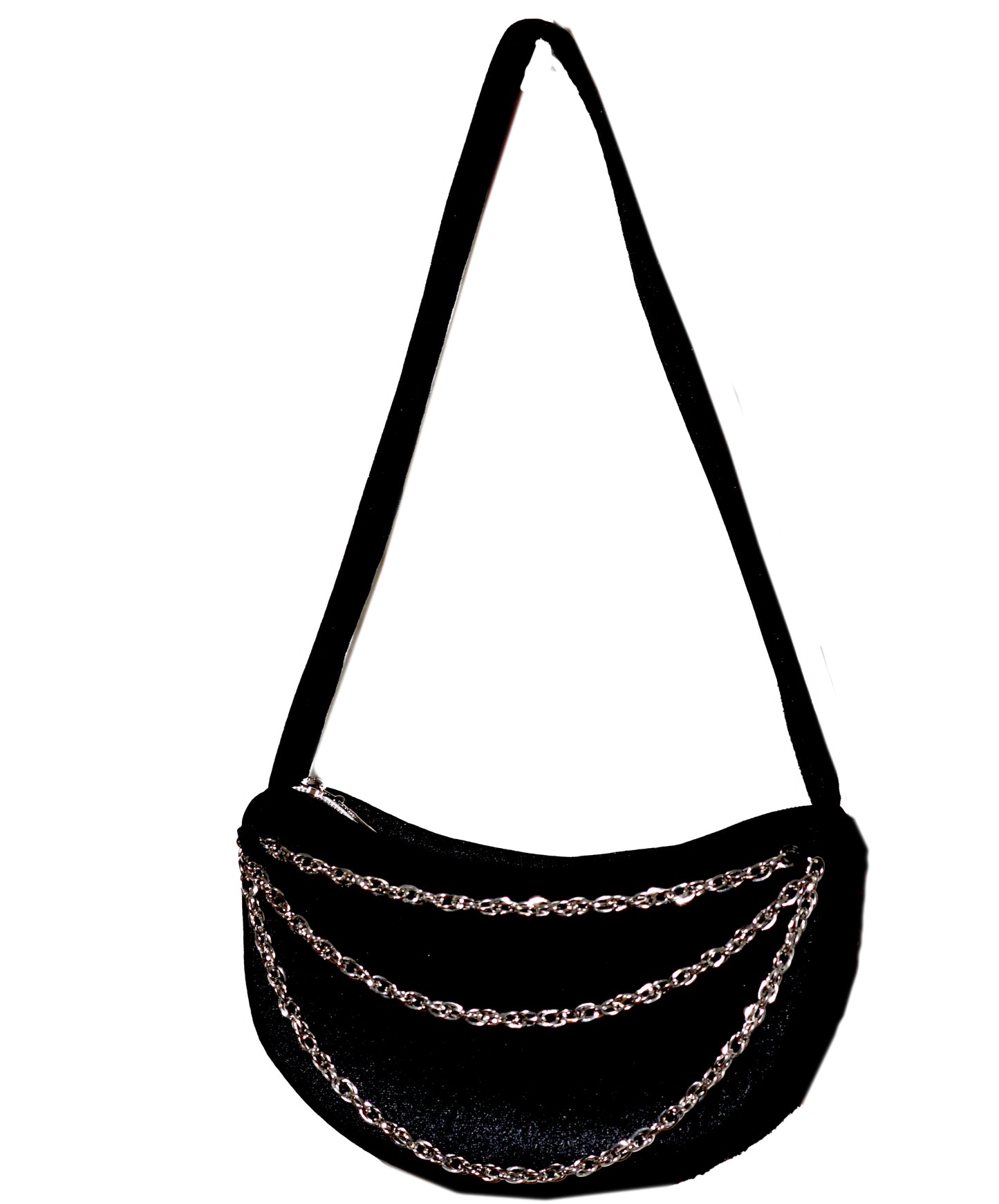 Black Velvet Evening Bag with Decorative Chains – Soft Elegance Half-Moon Shoulder Purse for Weddings & Special Events