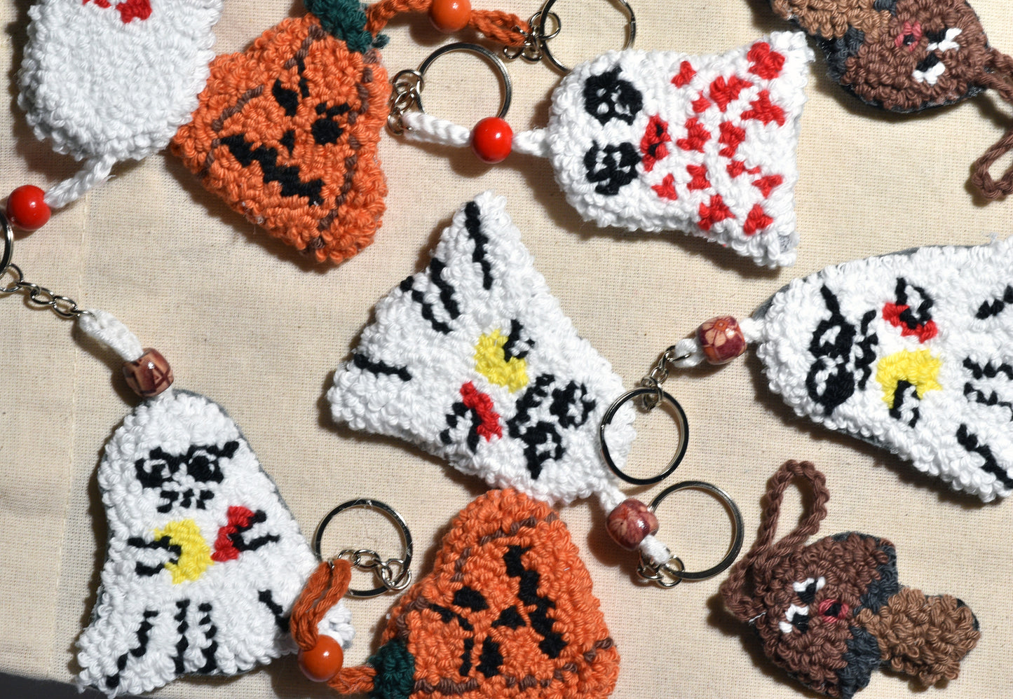 Handmade Halloween Punch Needle Keychains – Cute & Spooky Accessories!