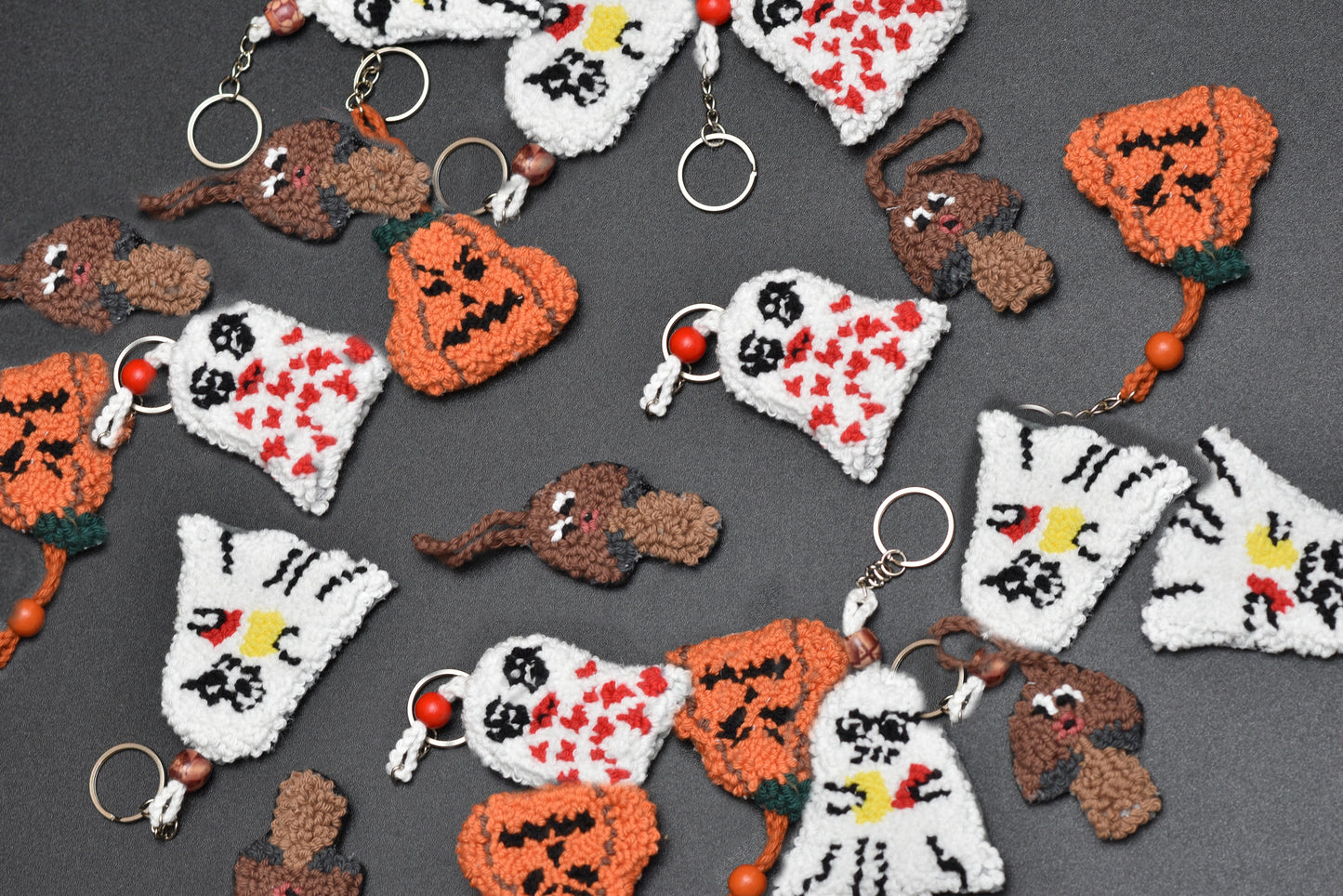 Handmade Halloween Punch Needle Keychains – Cute & Spooky Accessories!