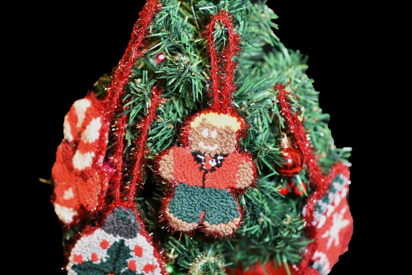 Christmas Ornaments, gingerbread man, punch needle